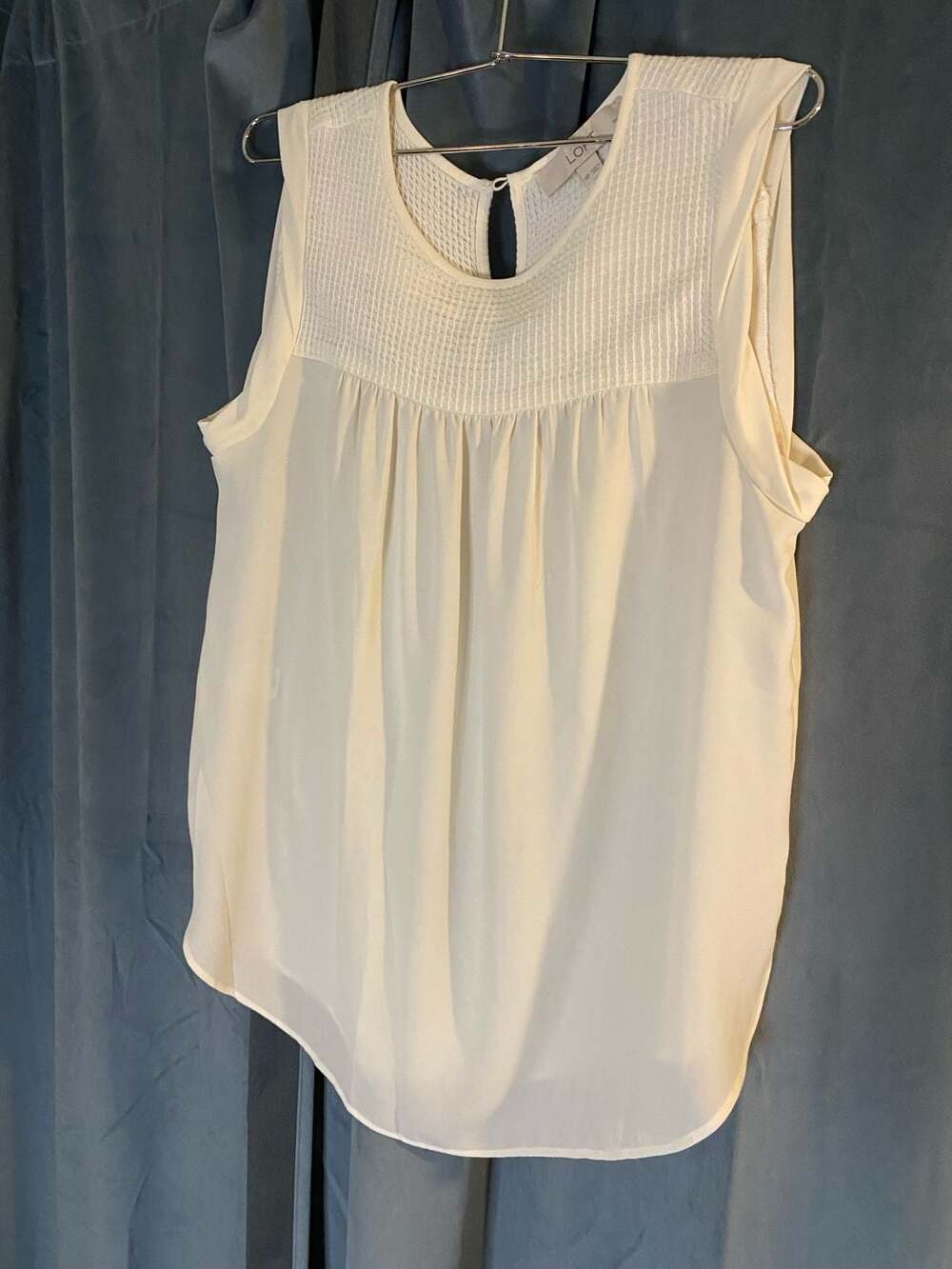 LOFT White Smocked Yoke Sleeveless Blouse Size MP